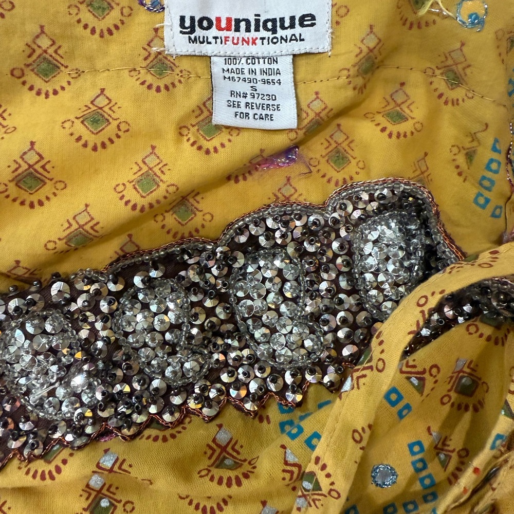 Yellow Patterned Long Bohemian Skirt Sequins - Picture 5 of 5